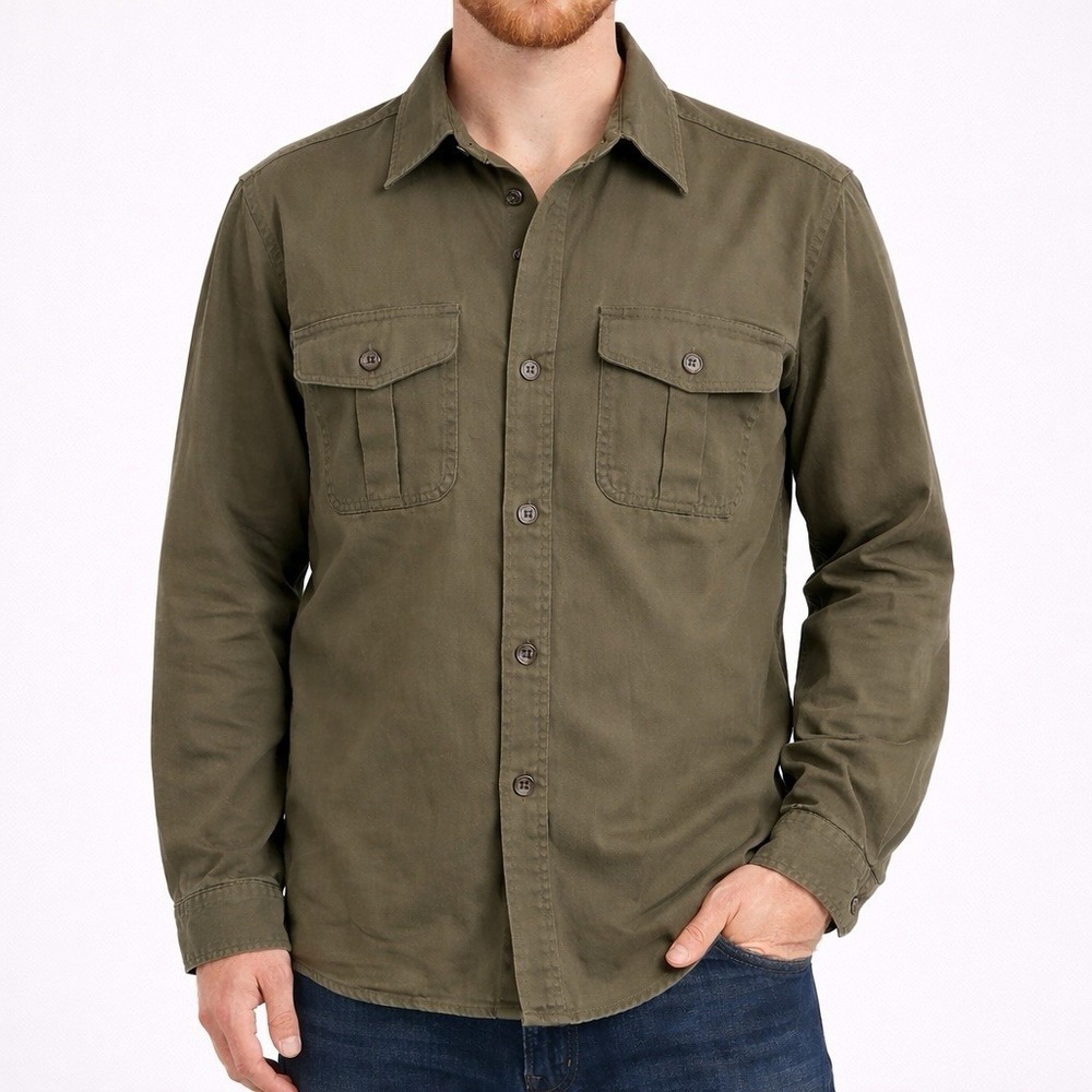 Lands End Chore Jacket Green XL Striped Lining Cottonโ Stretch Outdoors Utility